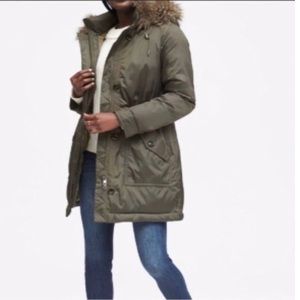 EUC LIKE NEW $249 Banana Republic Fur Hood Green Puffer Parka XS Petite